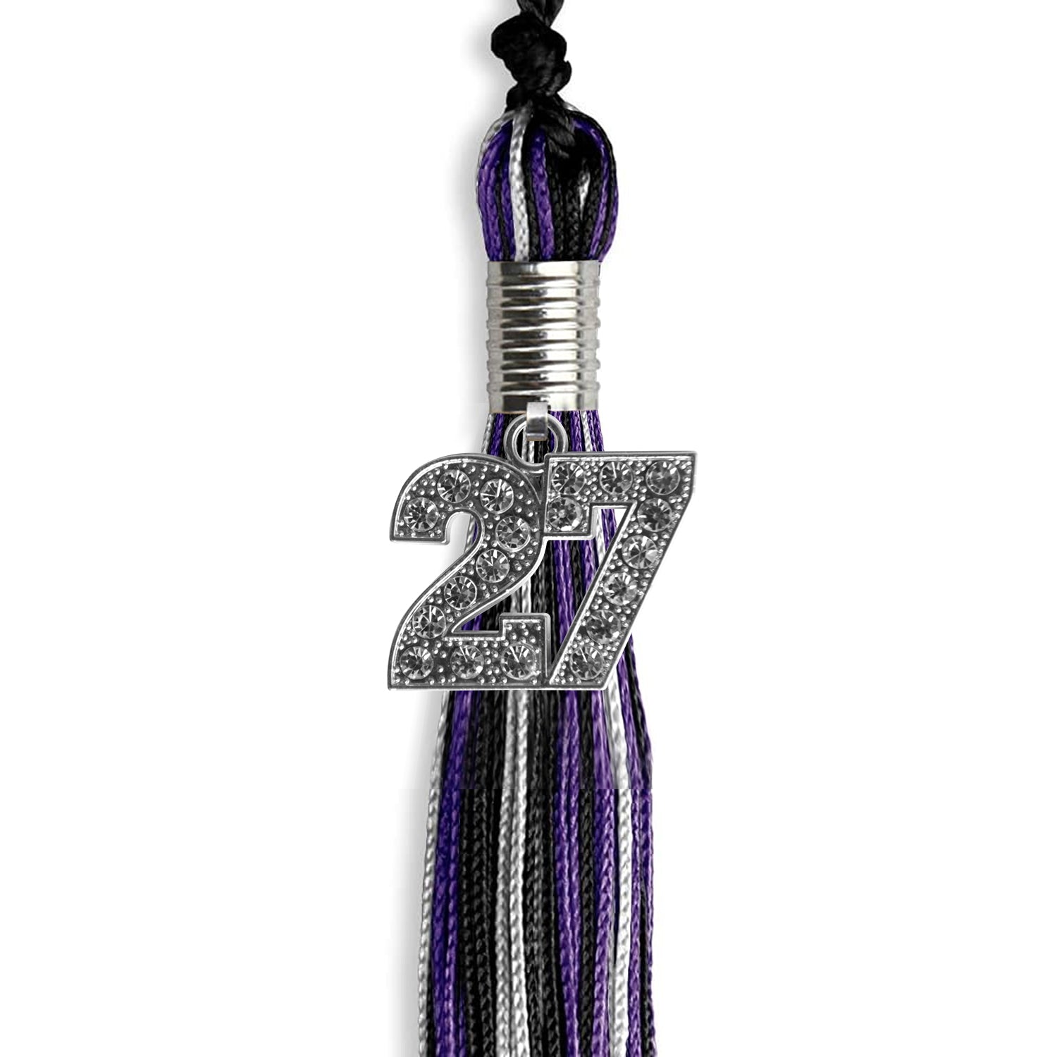 Black/Purple/Silver Mixed Color Graduation Tassel with Silver Date Drop - Endea Graduation