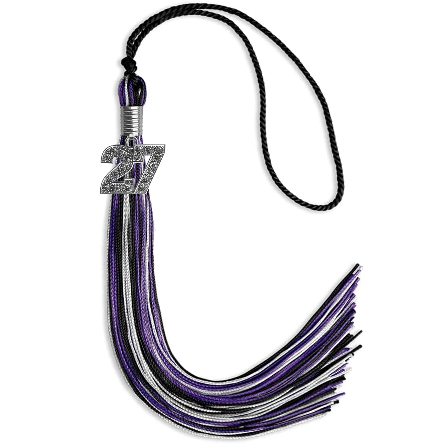 Black/Purple/Silver Mixed Color Graduation Tassel with Silver Date Drop - Endea Graduation