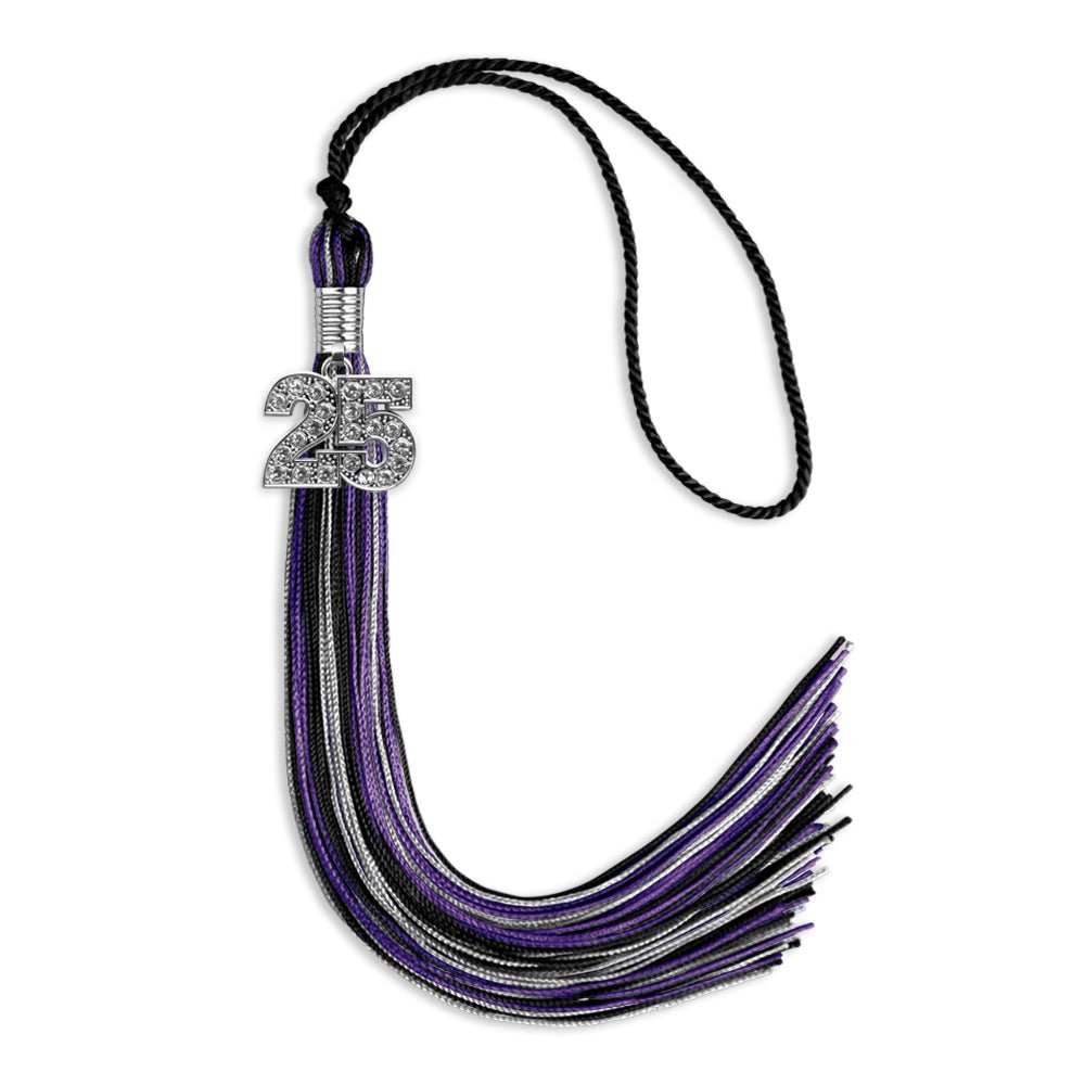 Black/Purple/Silver Mixed Color Graduation Tassel with Silver Date Drop - Endea Graduation