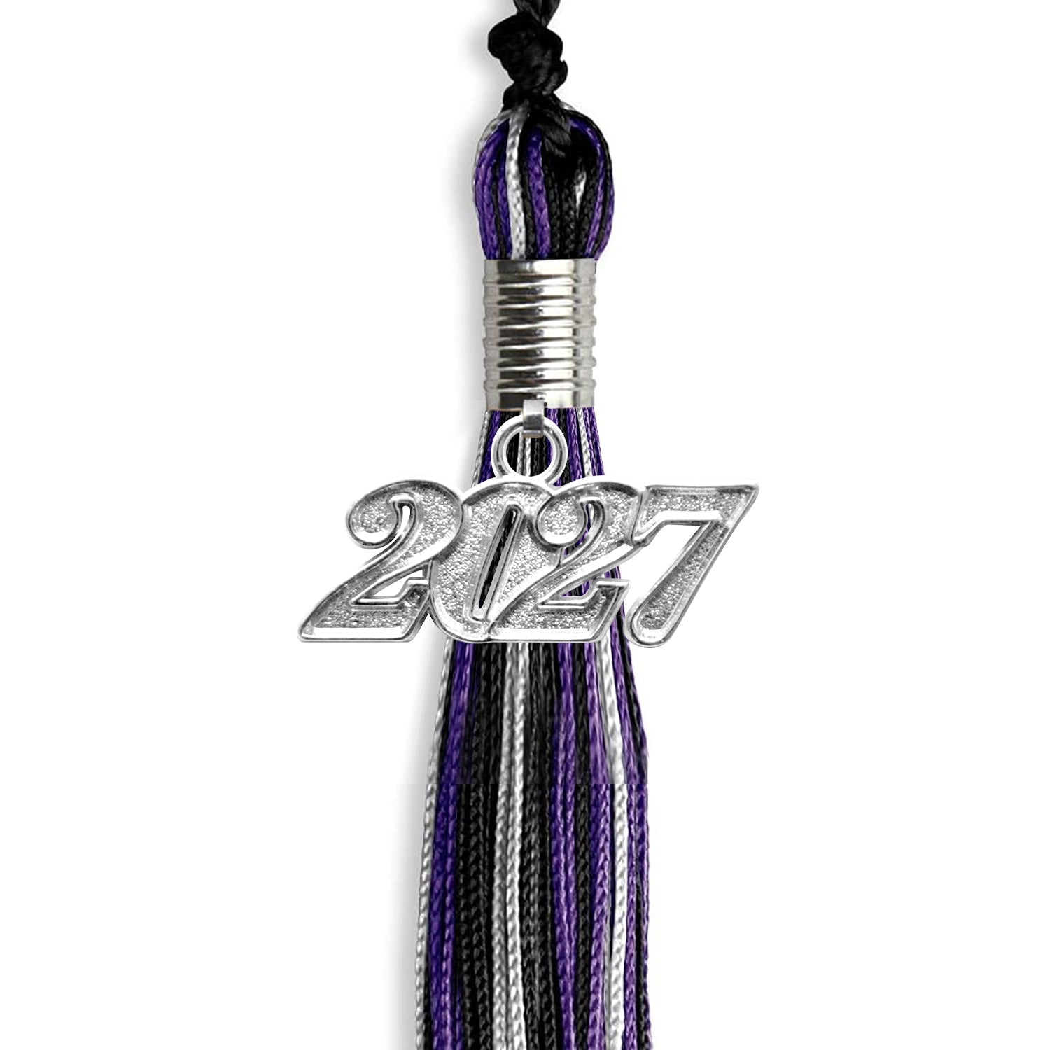 Black/Purple/Silver Mixed Color Graduation Tassel with Silver Date Drop - Endea Graduation