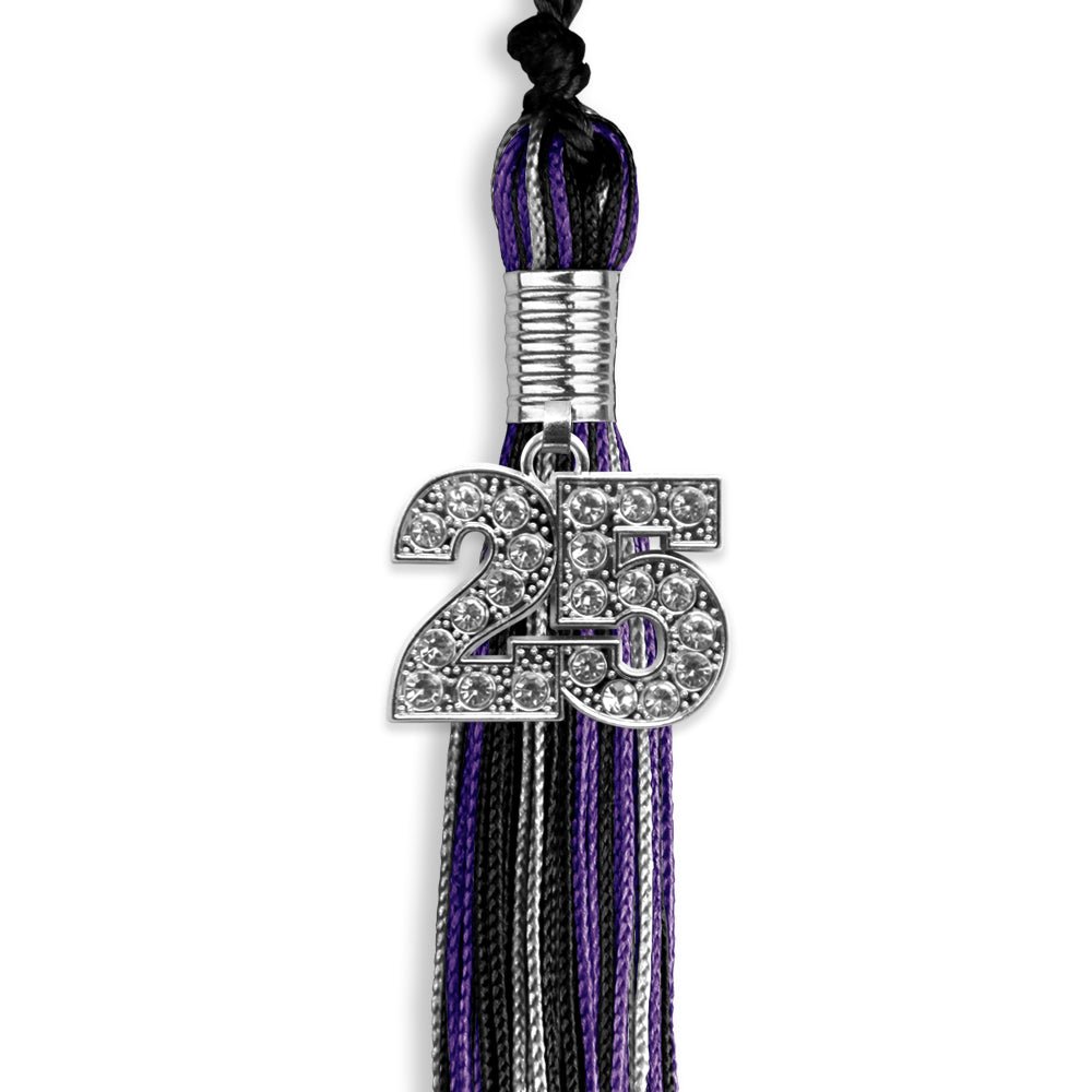 Black/Purple/Silver Mixed Color Graduation Tassel with Silver Date Drop - Endea Graduation