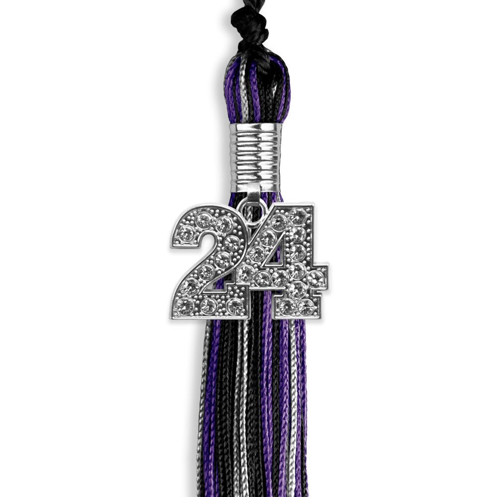 Black/Purple/Silver Mixed Color Graduation Tassel with Silver Date Drop - Endea Graduation