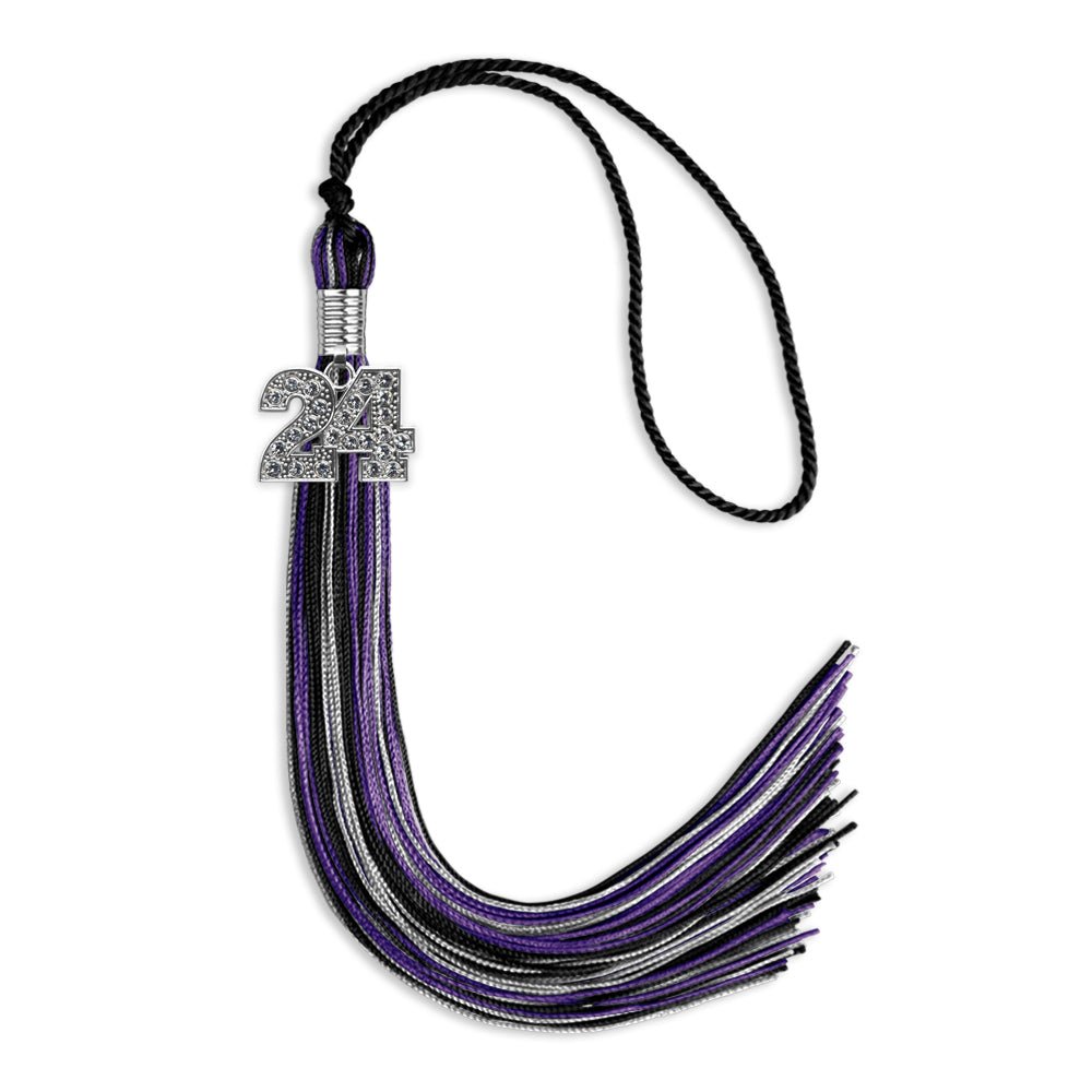 Black/Purple/Silver Mixed Color Graduation Tassel with Silver Date Drop - Endea Graduation