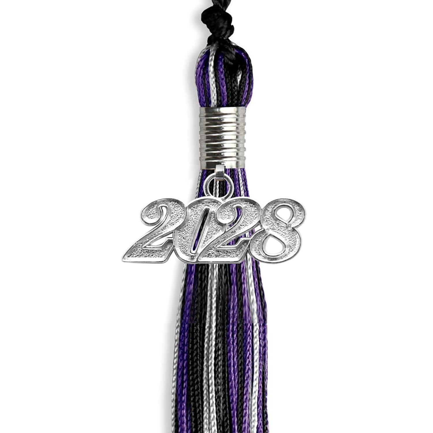 Black/Purple/Silver Mixed Color Graduation Tassel with Silver Date Drop - Endea Graduation