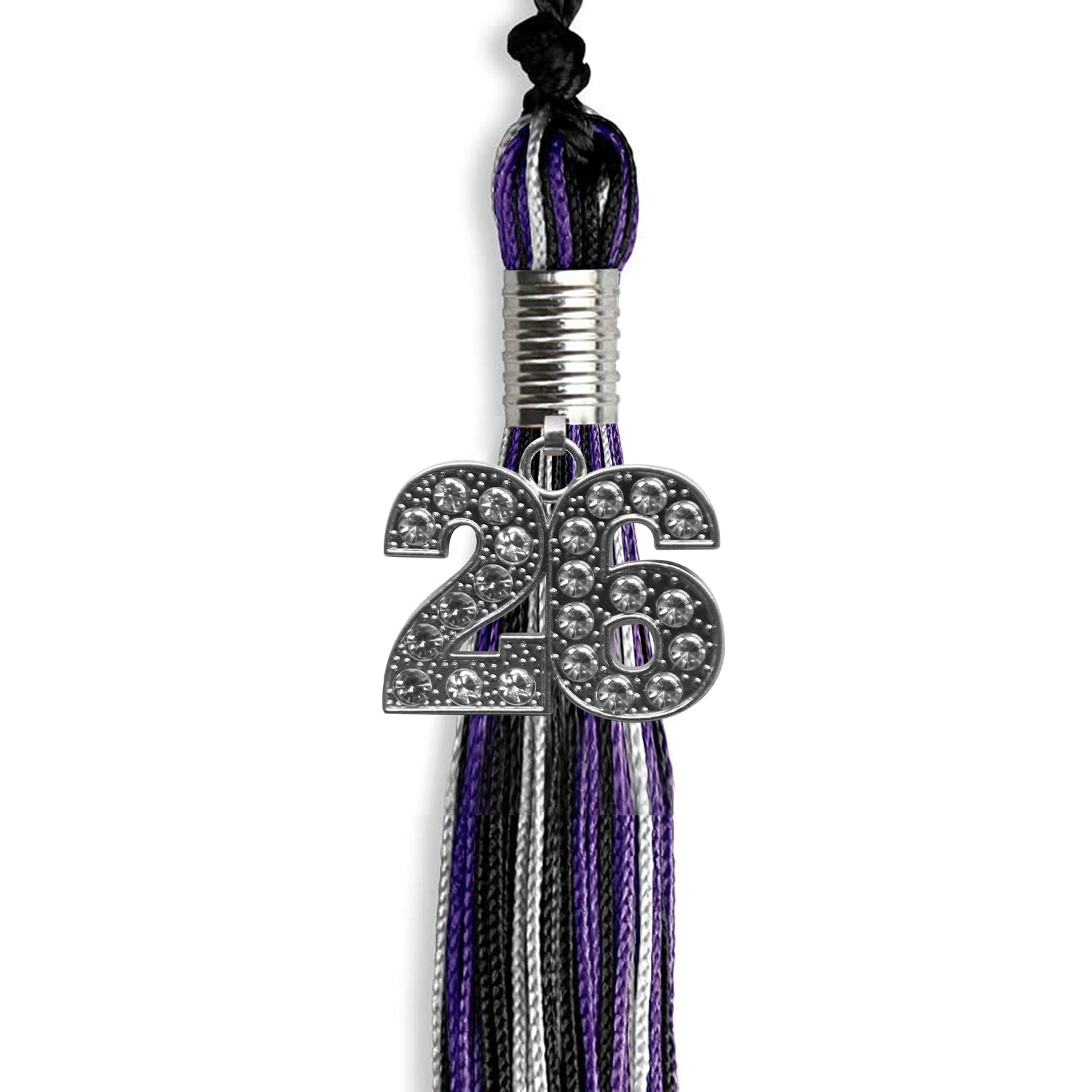 Black/Purple/Silver Mixed Color Graduation Tassel with Silver Date Drop - Endea Graduation