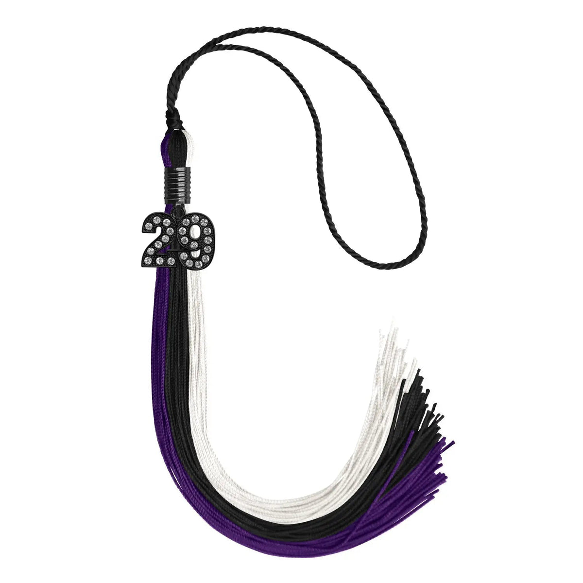 Black/Purple/White Graduation Tassel with Black Bling Charm - Endea Graduation