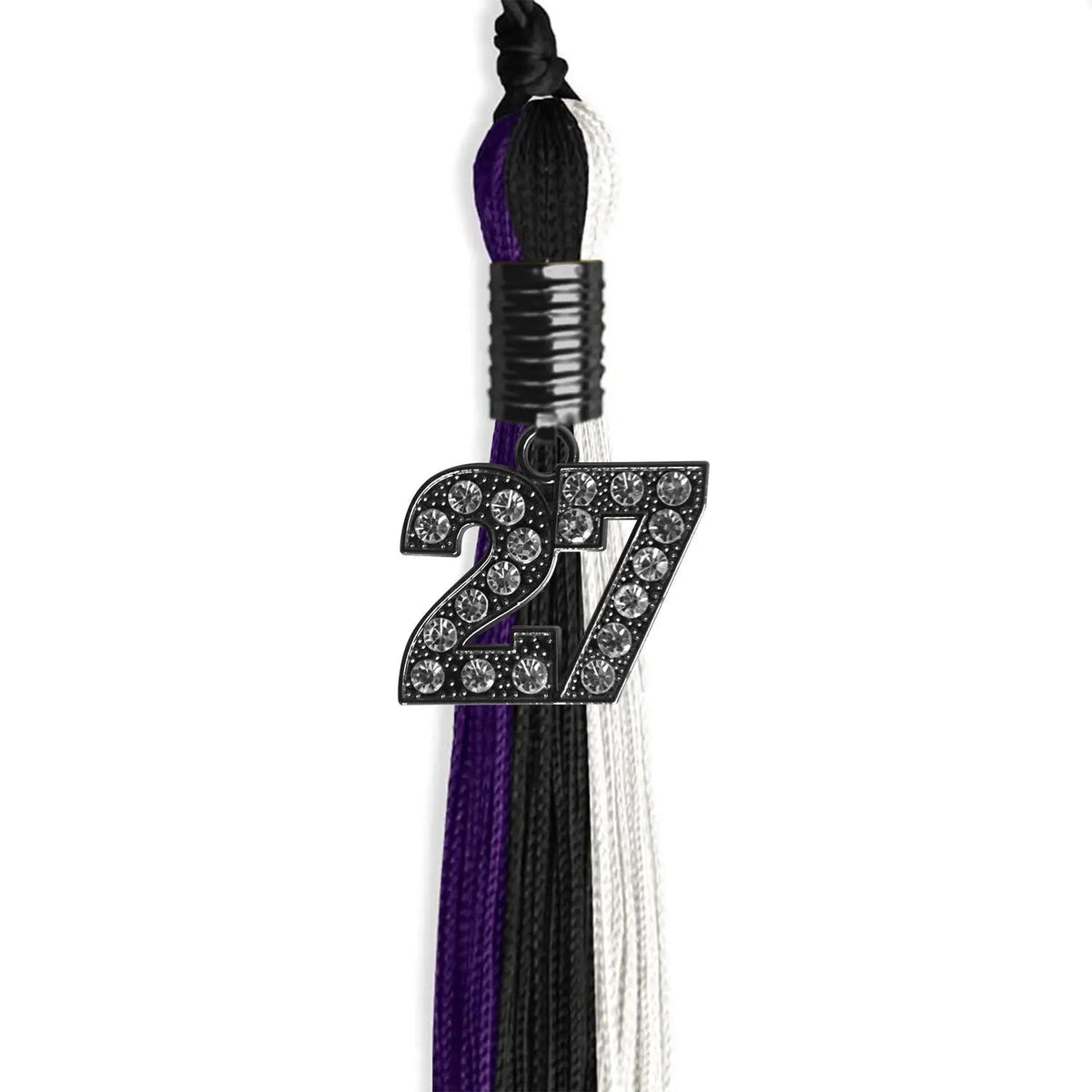 Black/Purple/White Graduation Tassel with Black Bling Charm - Endea Graduation