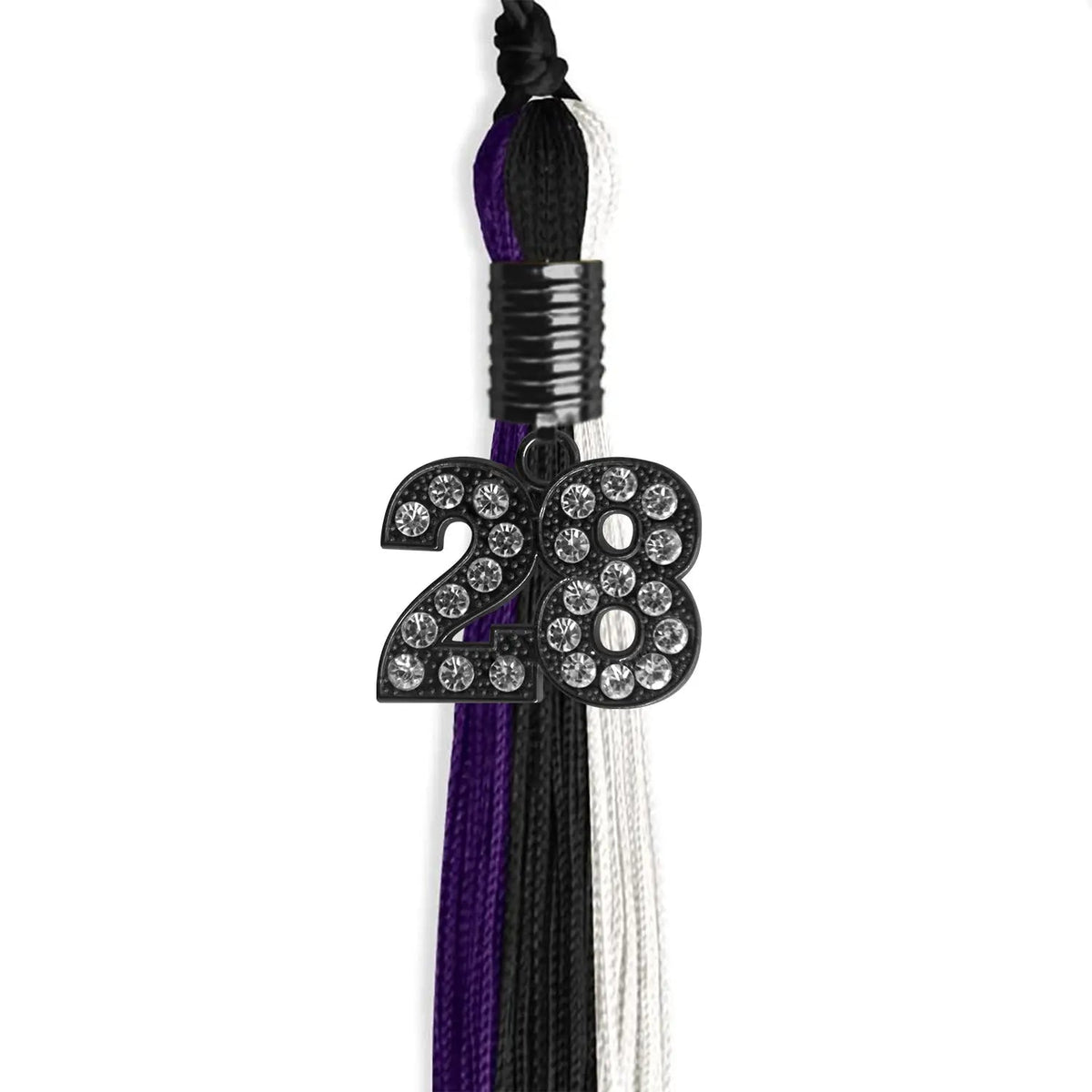 Black/Purple/White Graduation Tassel with Black Bling Charm - Endea Graduation