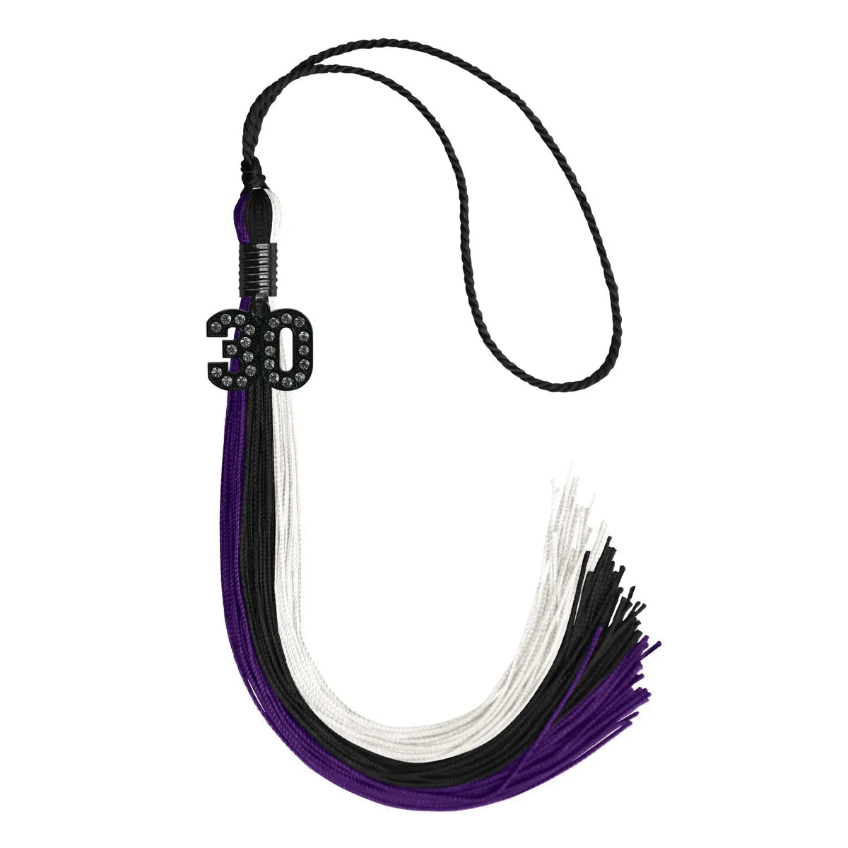 Black/Purple/White Graduation Tassel with Black Bling Charm - Endea Graduation