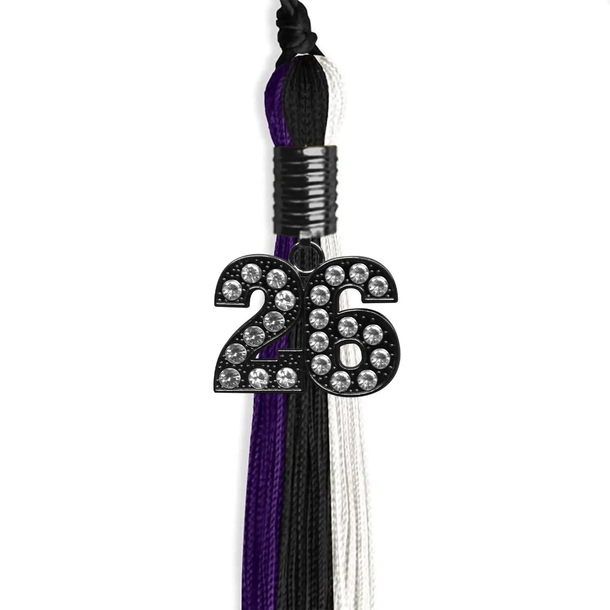 Black/Purple/White Graduation Tassel with Black Bling Charm - Endea Graduation