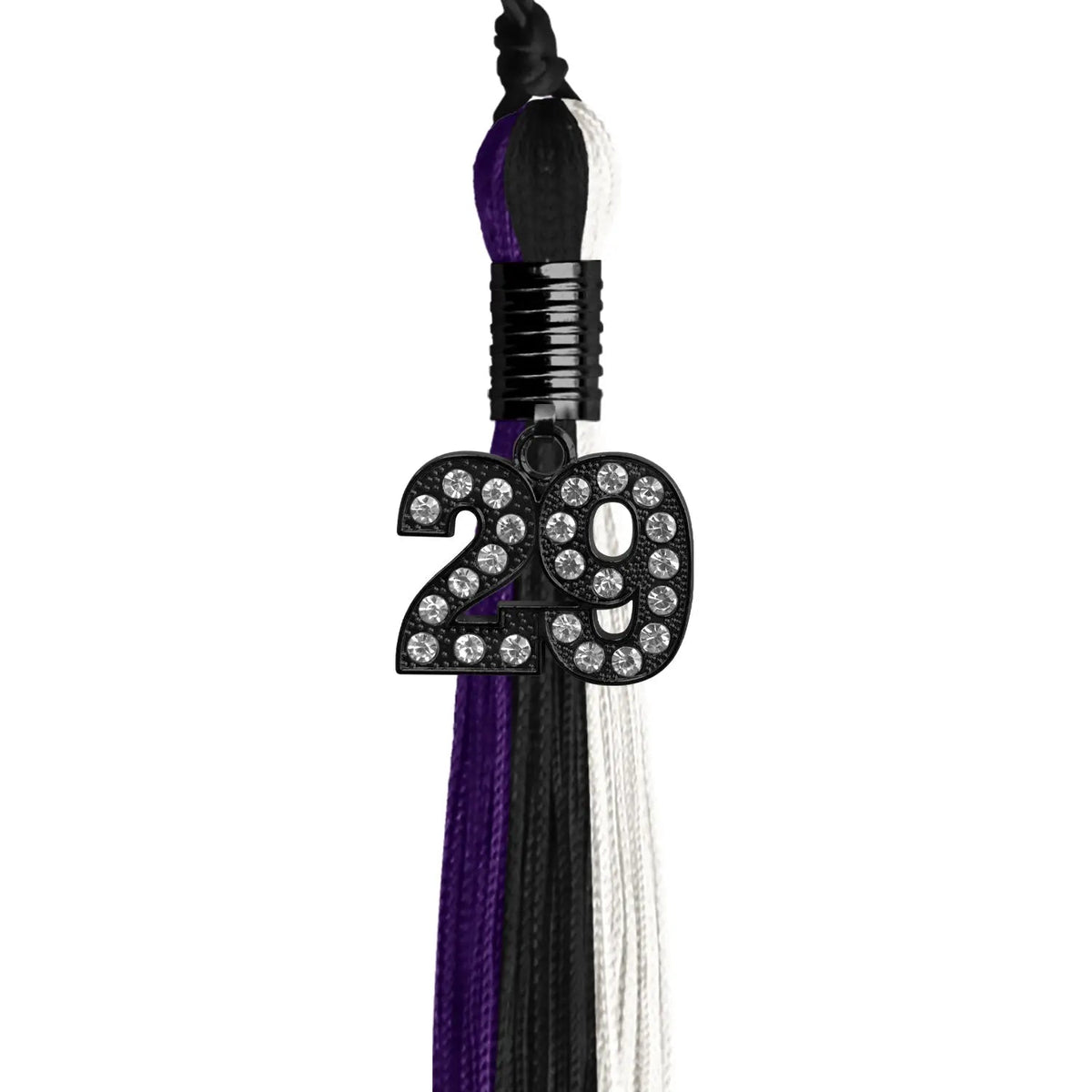 Black/Purple/White Graduation Tassel with Black Bling Charm - Endea Graduation