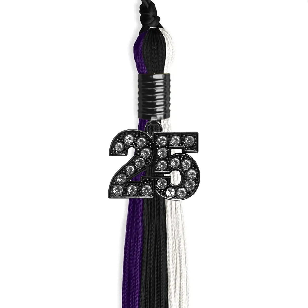 Black/Purple/White Graduation Tassel with Black Bling Charm - Endea Graduation