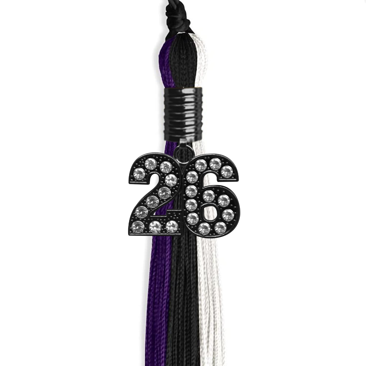 Black/Purple/White Graduation Tassel with Black Date Drop - Endea Graduation