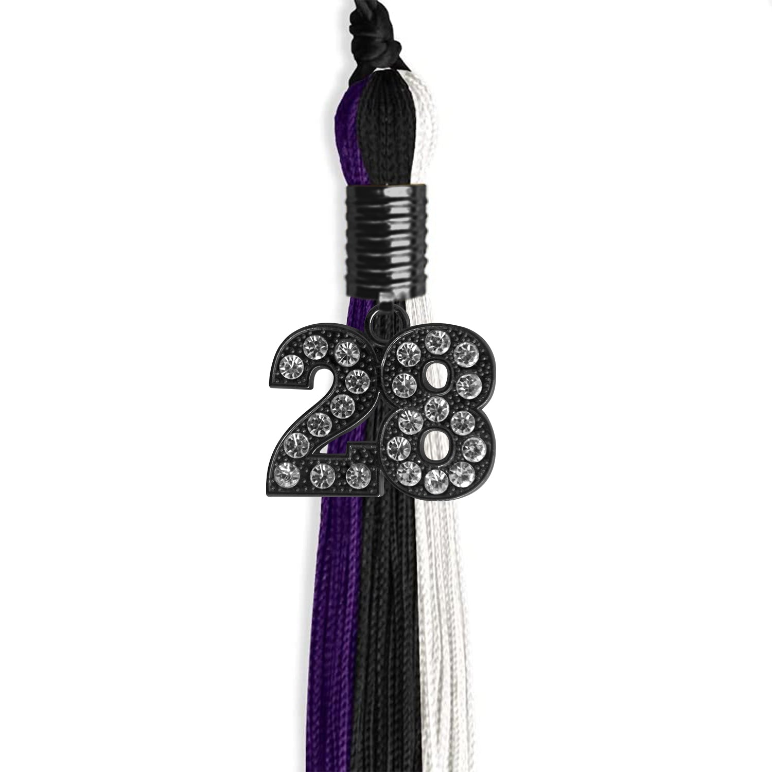 Black/Purple/White Graduation Tassel with Black Date Drop - Endea Graduation