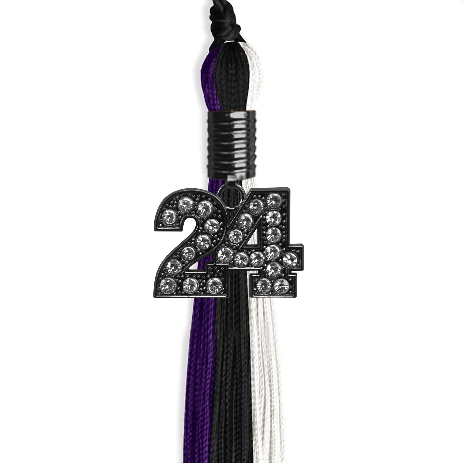 Black/Purple/White Graduation Tassel with Black Date Drop - Endea Graduation