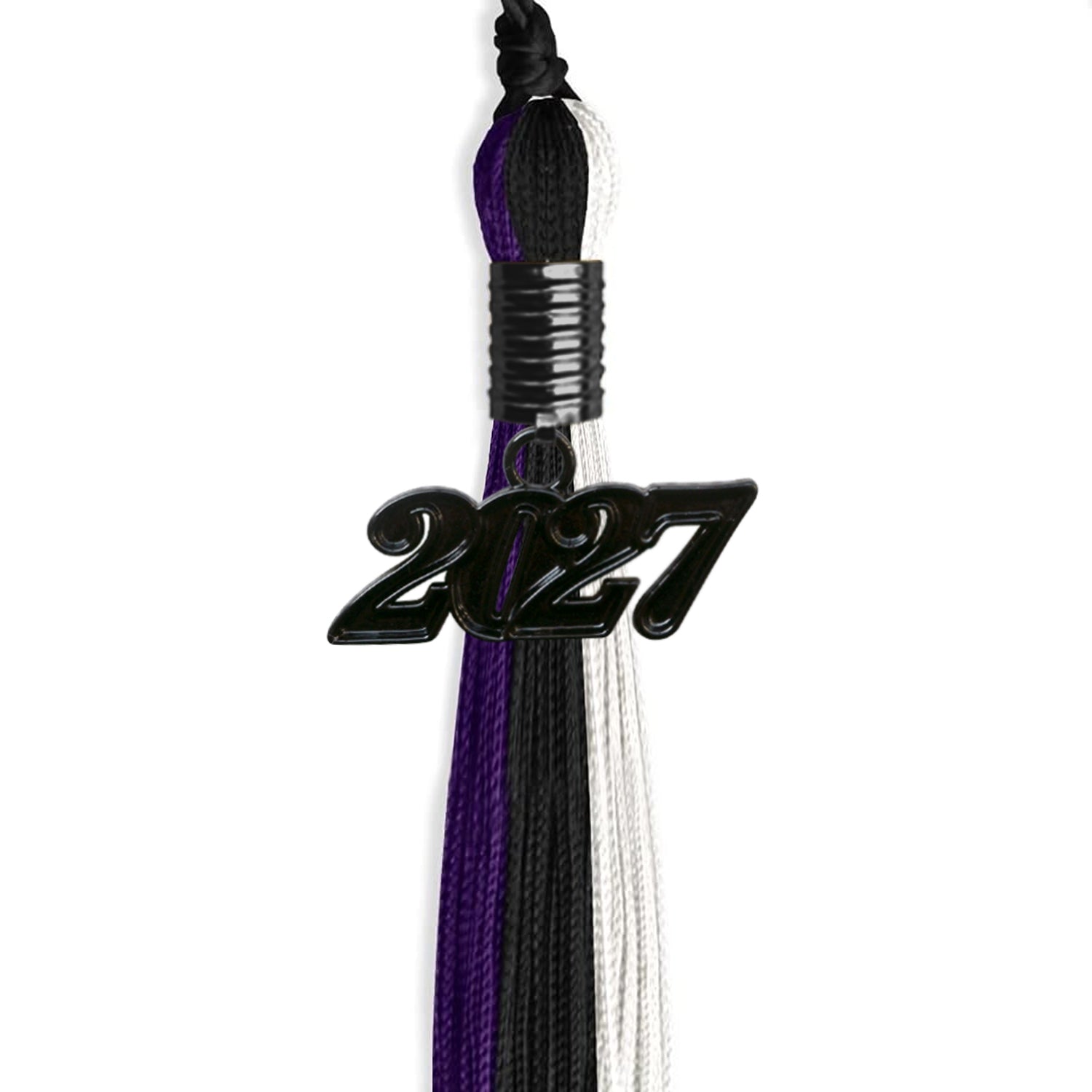 Black/Purple/White Graduation Tassel with Black Date Drop - Endea Graduation