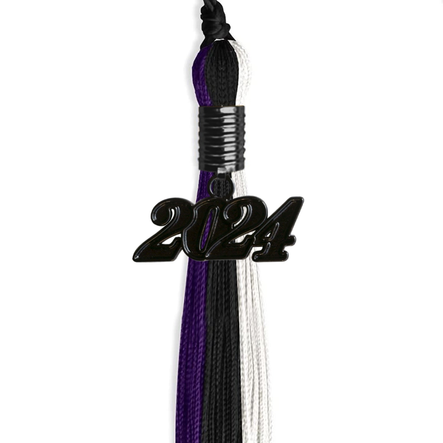 Black/Purple/White Graduation Tassel with Black Date Drop - Endea Graduation