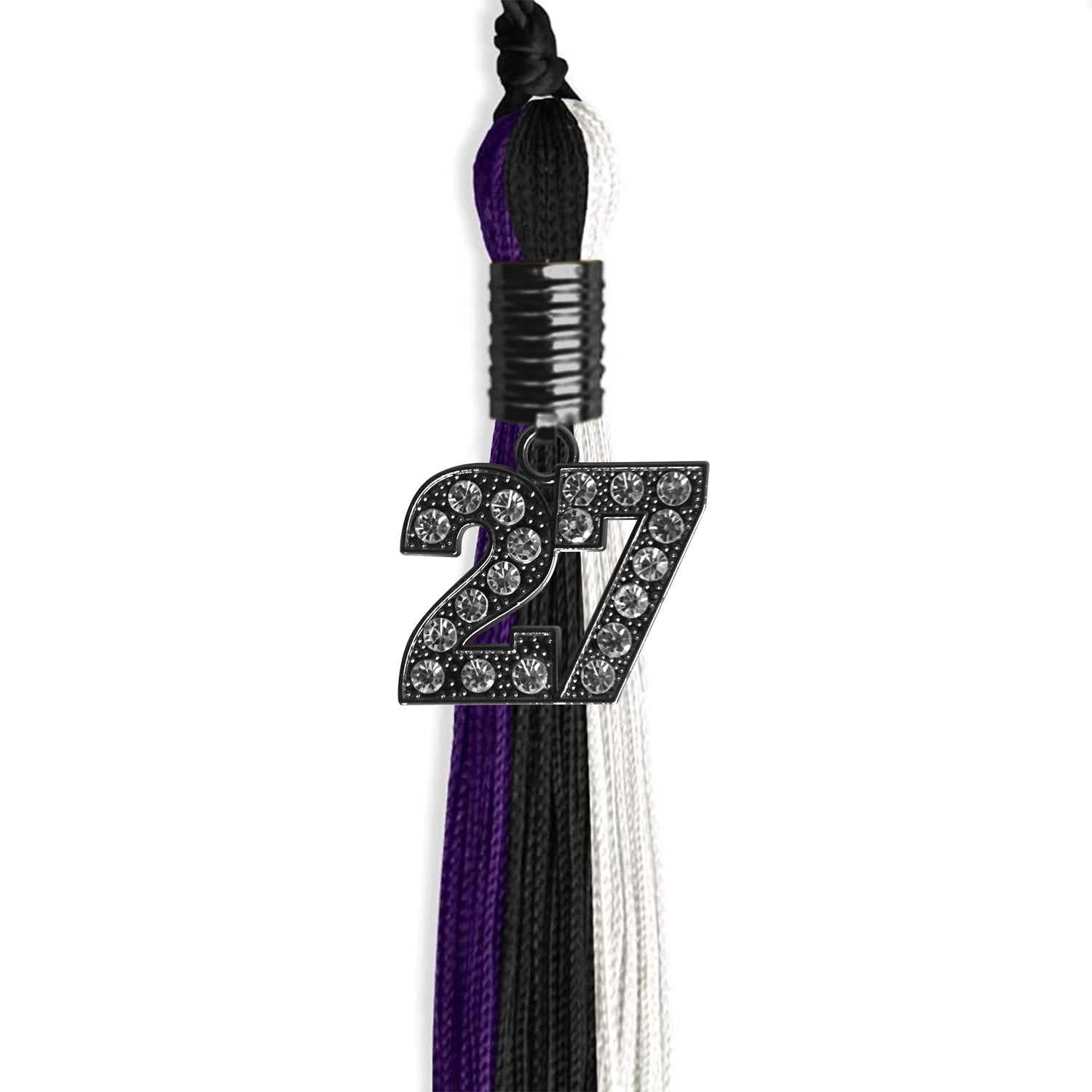 Black/Purple/White Graduation Tassel with Black Date Drop - Endea Graduation