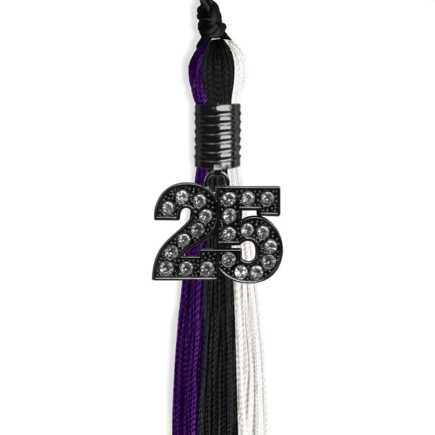 Black/Purple/White Graduation Tassel with Black Date Drop - Endea Graduation