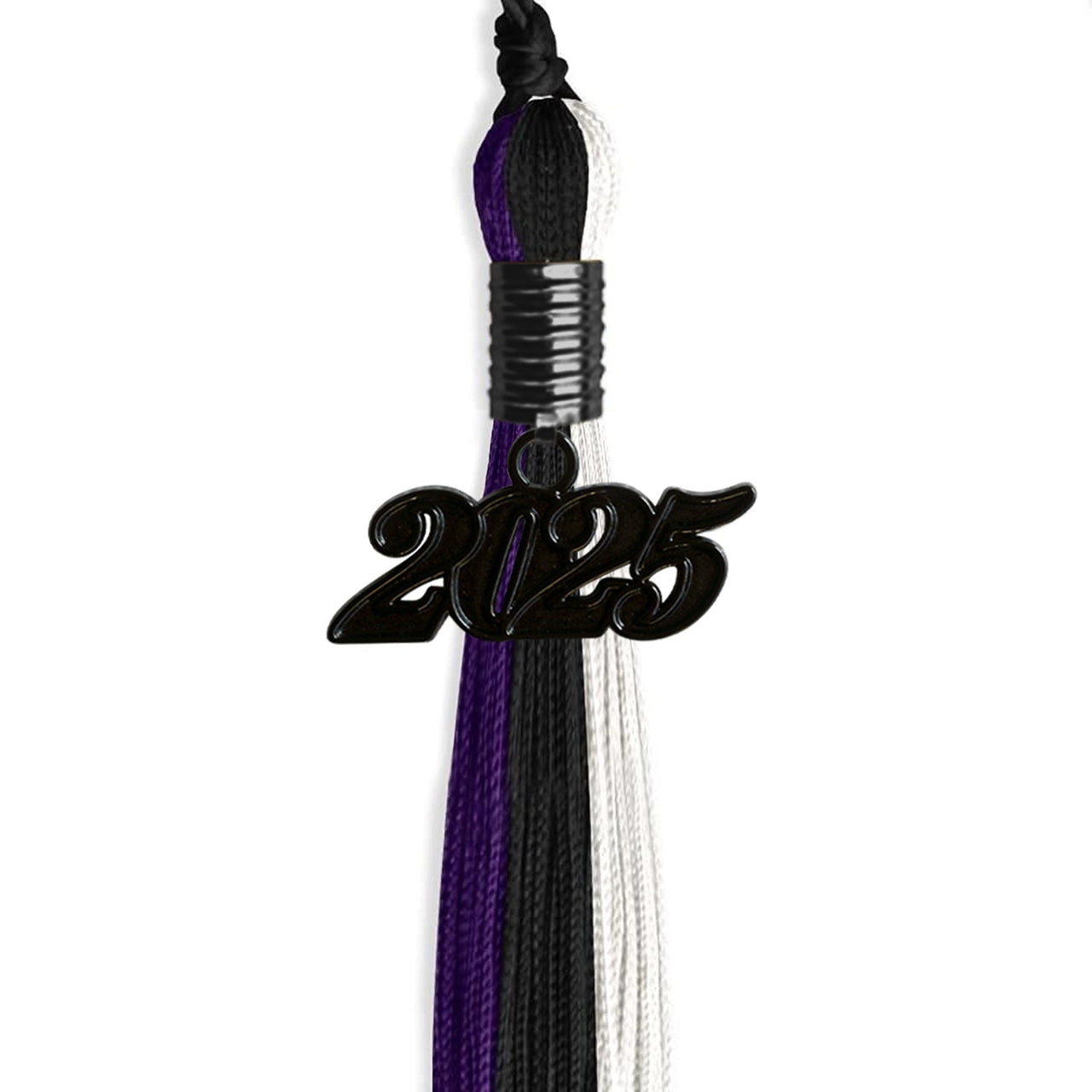 Black/Purple/White Graduation Tassel with Black Date Drop - Endea Graduation