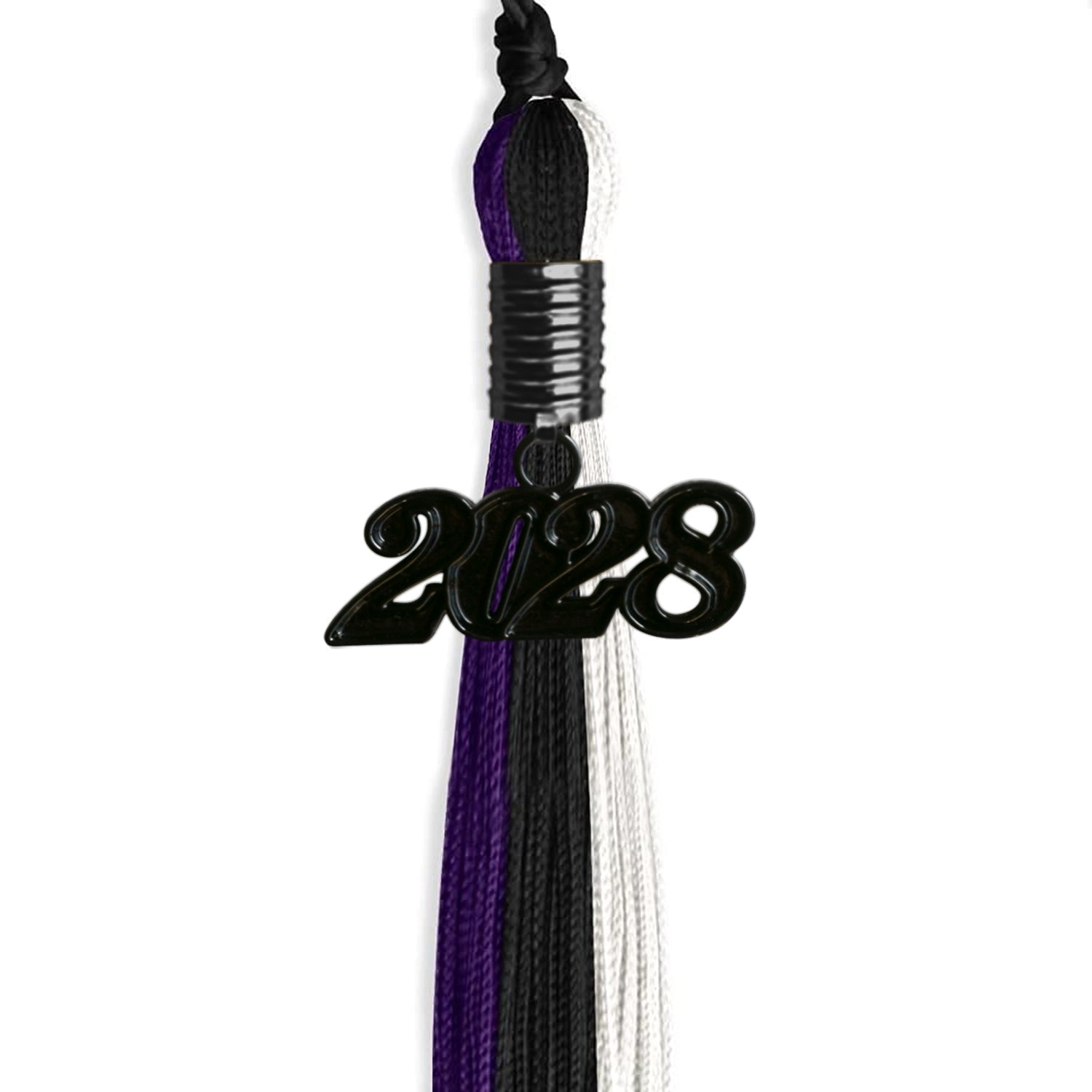 Black/Purple/White Graduation Tassel with Black Date Drop - Endea Graduation