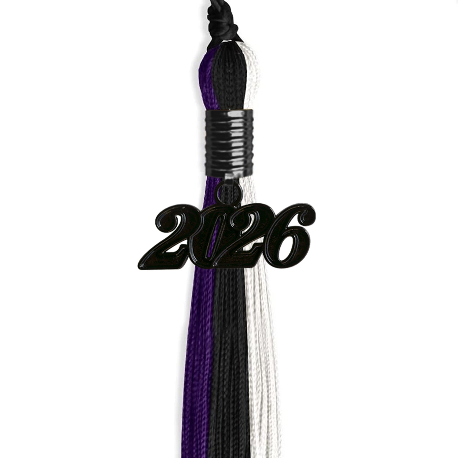 Black/Purple/White Graduation Tassel with Black Date Drop - Endea Graduation