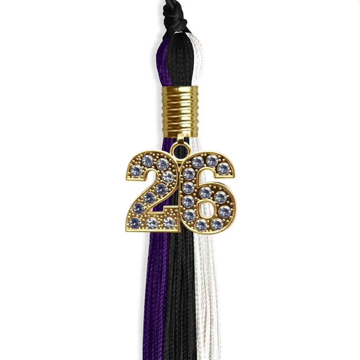 Black/Purple/White Graduation Tassel with Gold Bling Charm - Endea Graduation