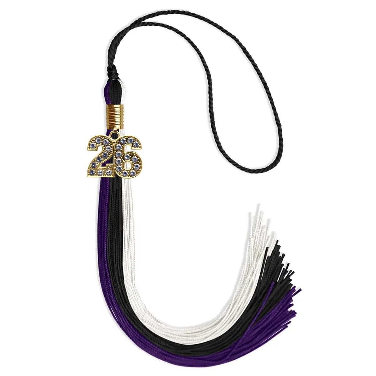 Black/Purple/White Graduation Tassel with Gold Bling Charm - Endea Graduation