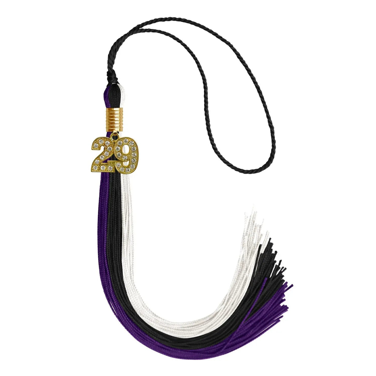 Black/Purple/White Graduation Tassel with Gold Bling Charm - Endea Graduation