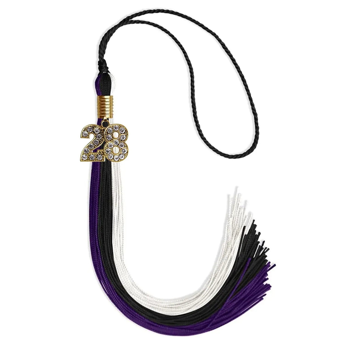 Black/Purple/White Graduation Tassel with Gold Bling Charm - Endea Graduation