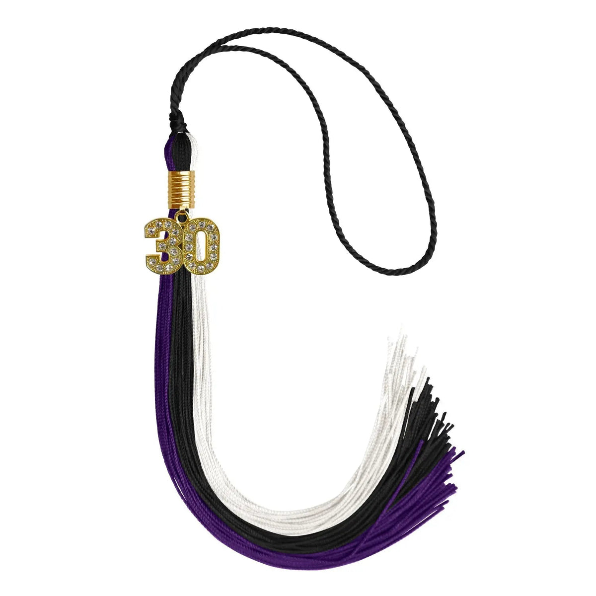 Black/Purple/White Graduation Tassel with Gold Bling Charm - Endea Graduation