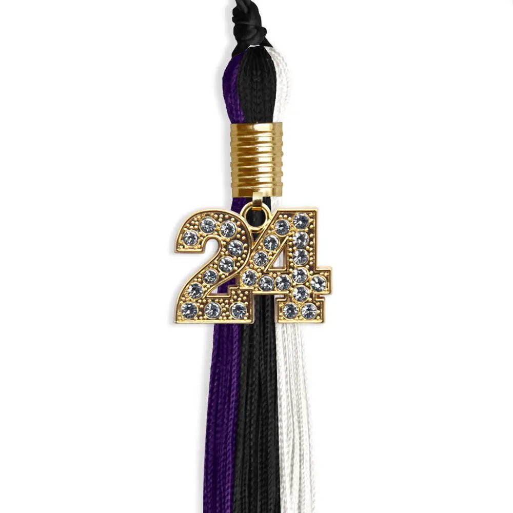 Black/Purple/White Graduation Tassel with Gold Bling Charm - Endea Graduation