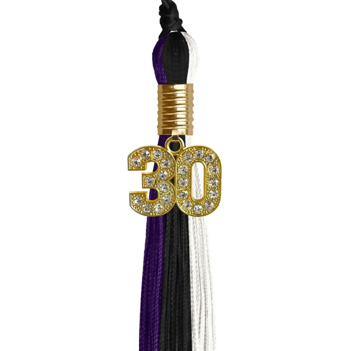 Black/Purple/White Graduation Tassel with Gold Bling Charm - Endea Graduation