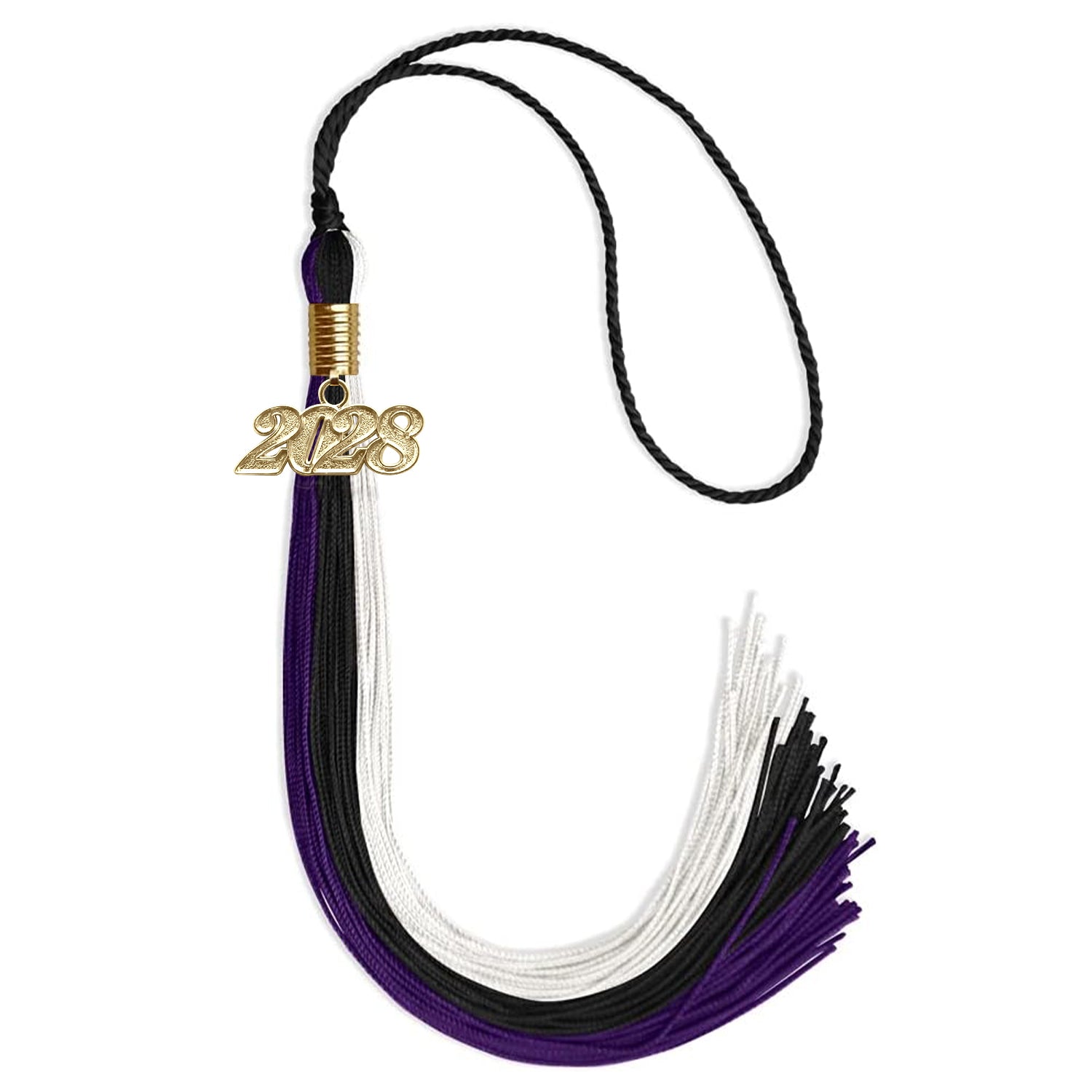 Black/Purple/White Graduation Tassel with Gold Date Drop - Endea Graduation