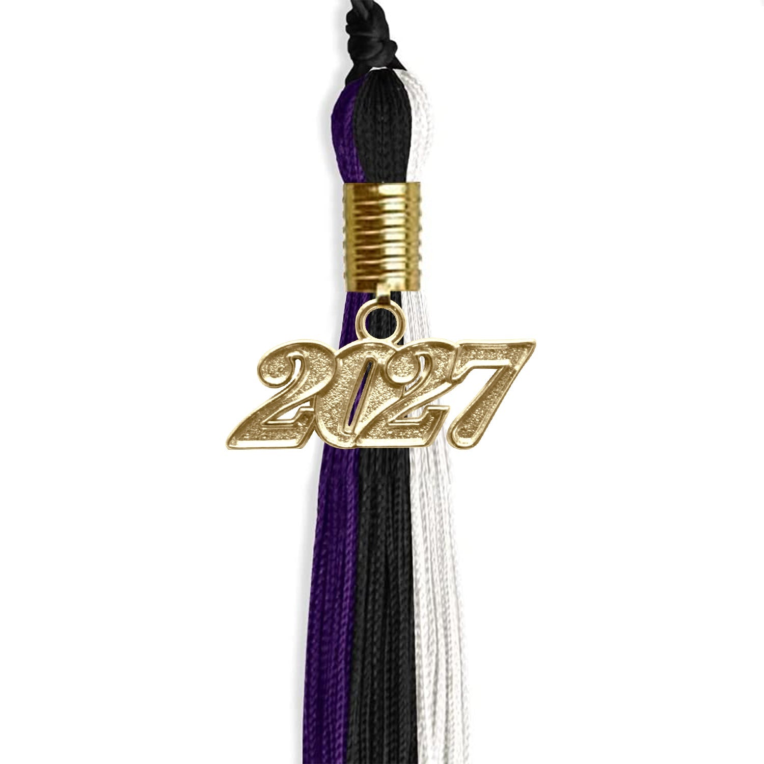 Black/Purple/White Graduation Tassel with Gold Date Drop - Endea Graduation