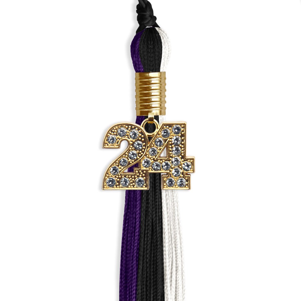 Black/Purple/White Graduation Tassel with Gold Date Drop - Endea Graduation