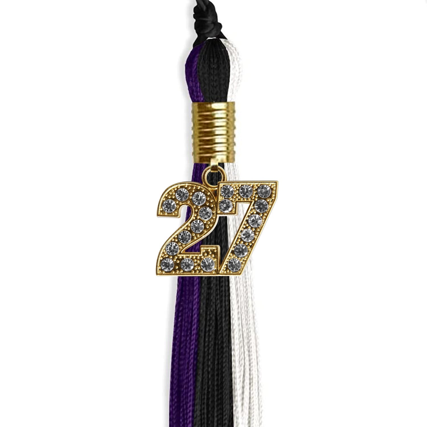 Black/Purple/White Graduation Tassel with Gold Date Drop - Endea Graduation