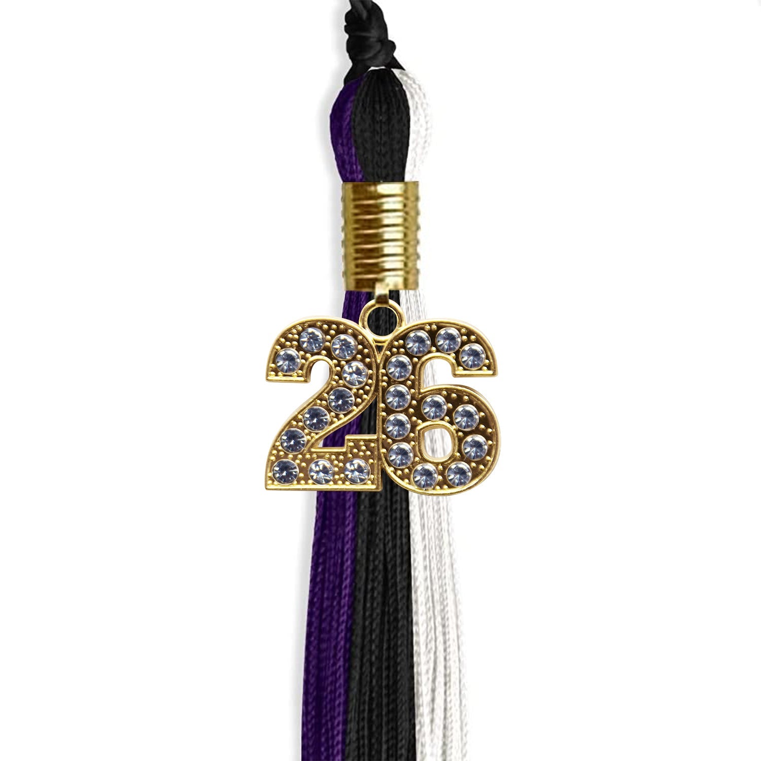 Black/Purple/White Graduation Tassel with Gold Date Drop - Endea Graduation