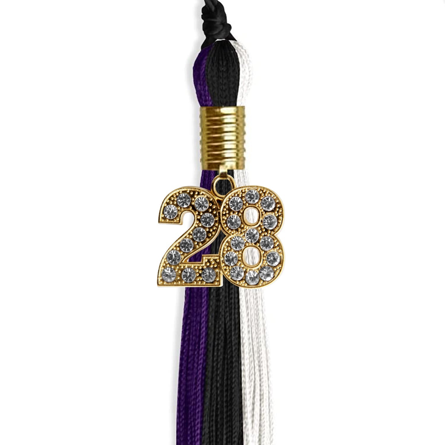 Black/Purple/White Graduation Tassel with Gold Date Drop - Endea Graduation