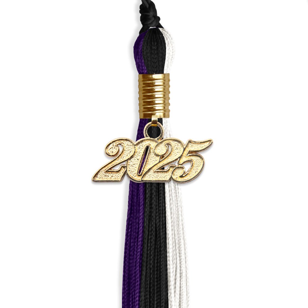 Black/Purple/White Graduation Tassel with Gold Date Drop - Endea Graduation