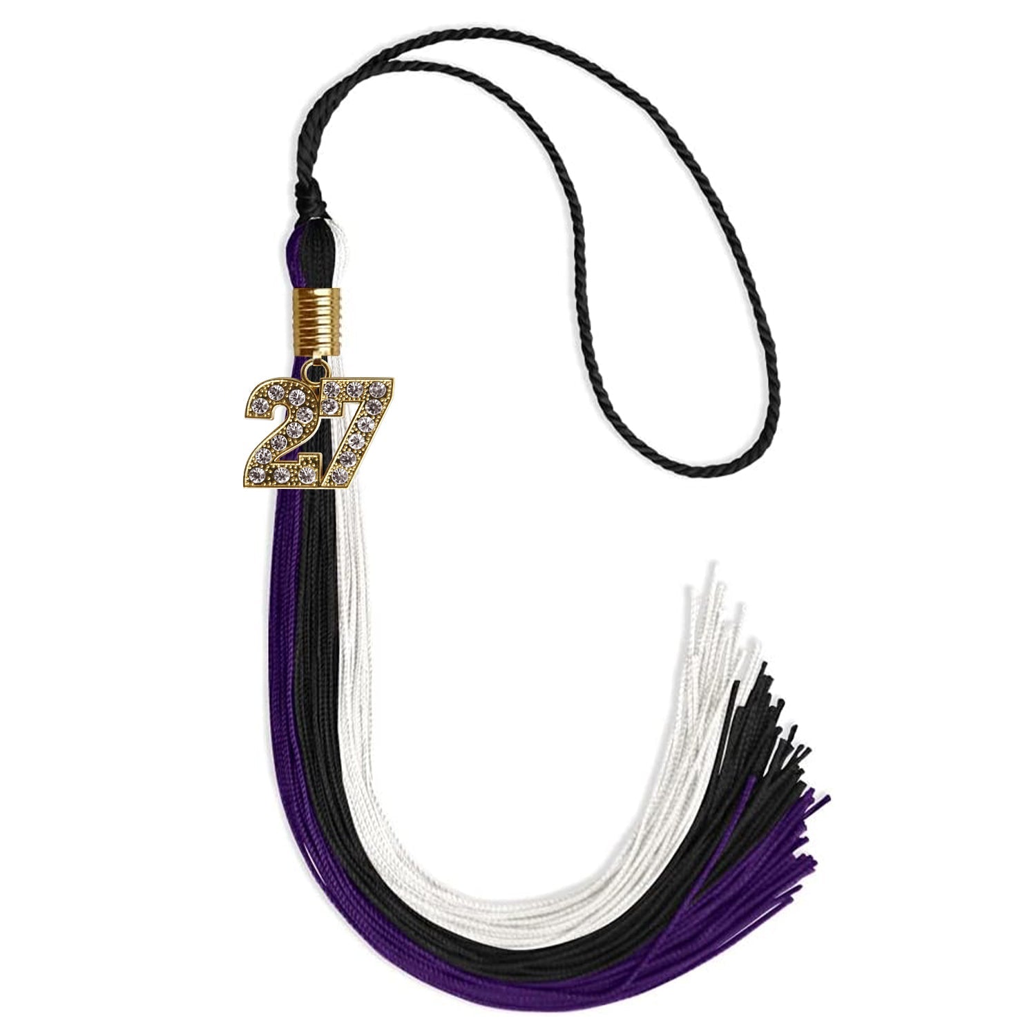 Black/Purple/White Graduation Tassel with Gold Date Drop - Endea Graduation