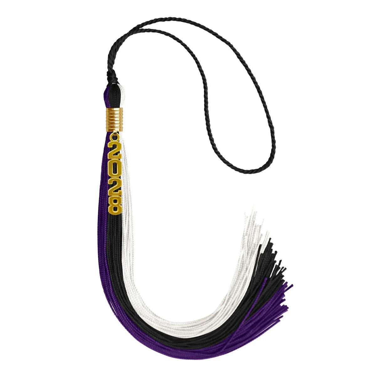 Black/Purple/White Graduation Tassel with Gold Stacked Date Drop - Endea Graduation