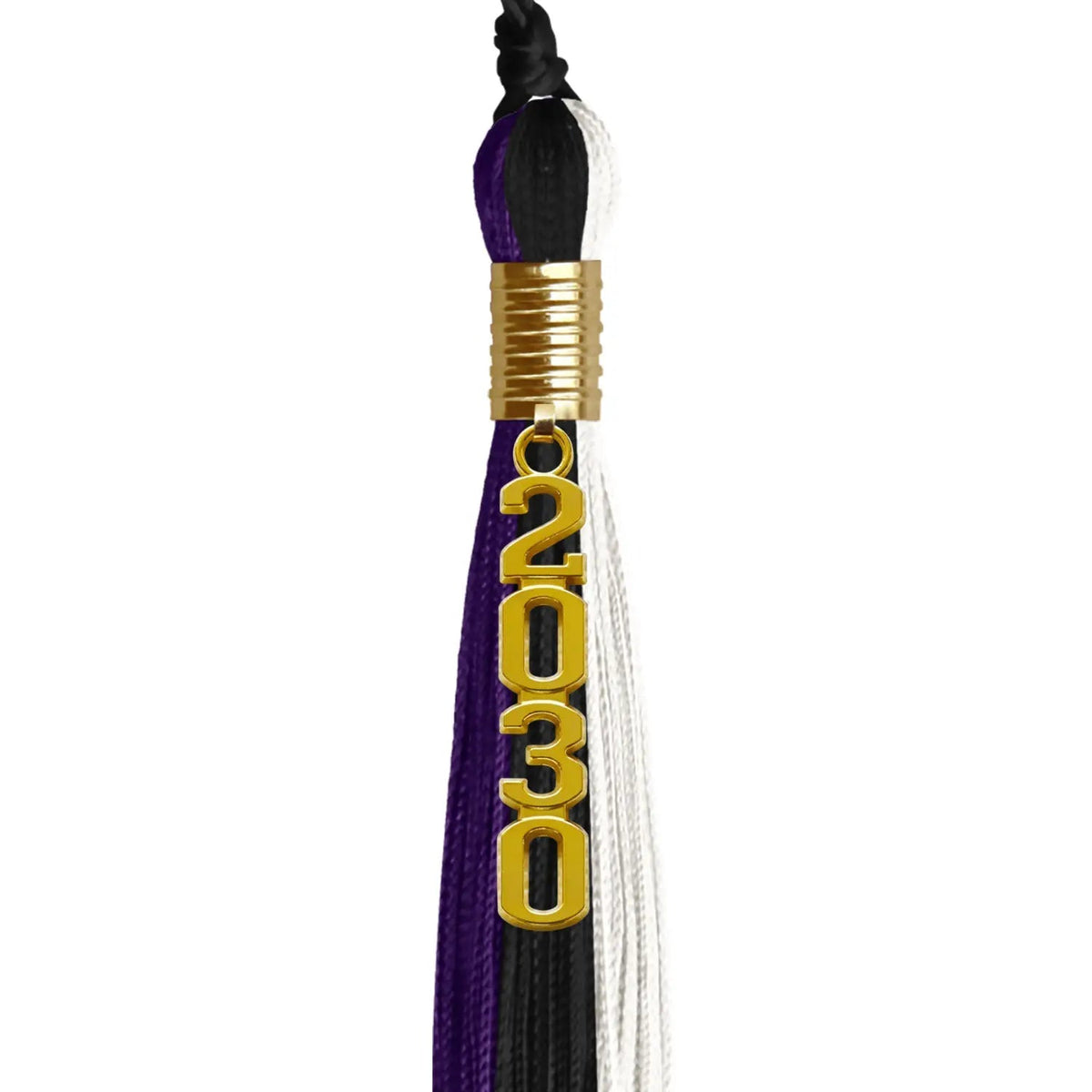 Black/Purple/White Graduation Tassel with Gold Stacked Date Drop - Endea Graduation