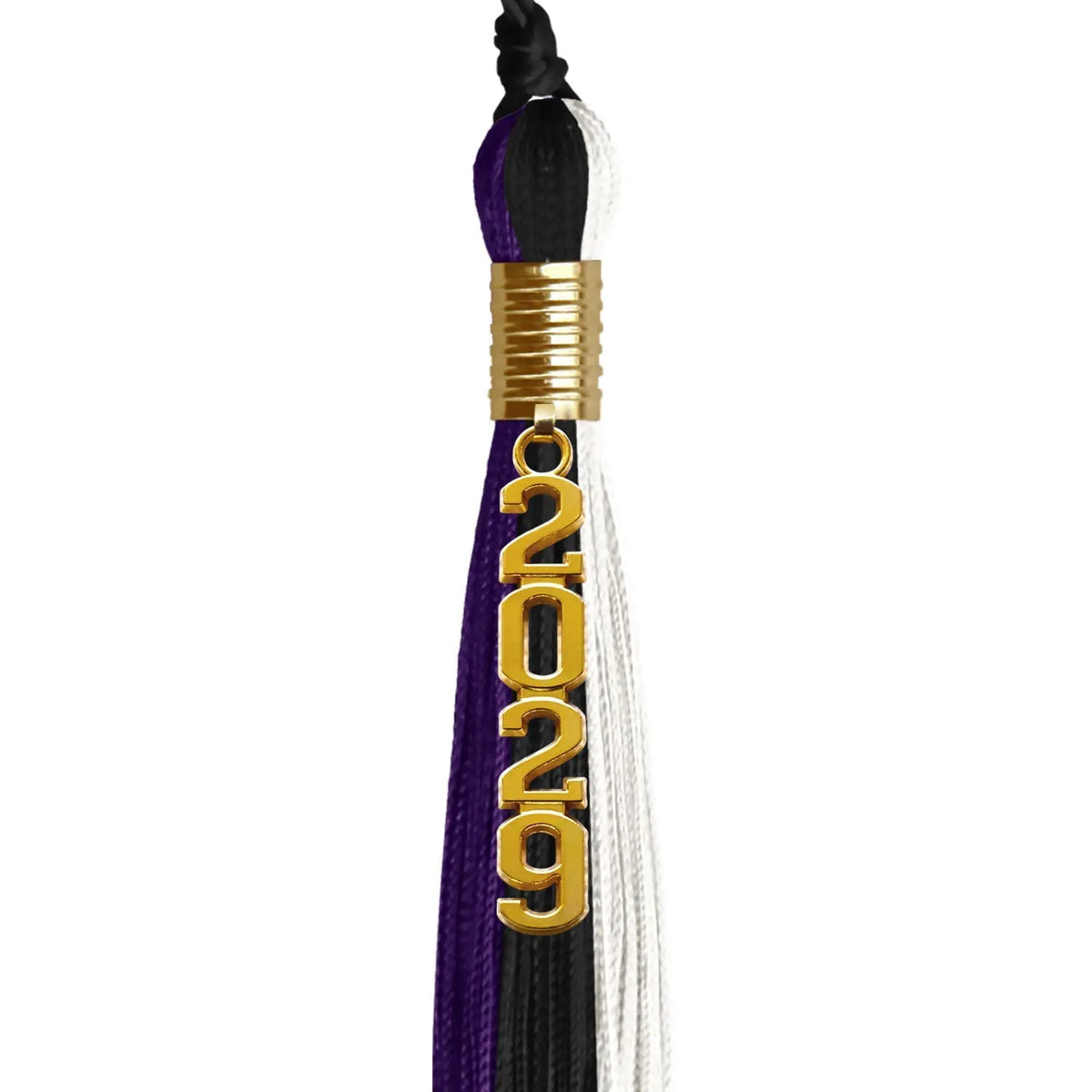 Black/Purple/White Graduation Tassel with Gold Stacked Date Drop - Endea Graduation