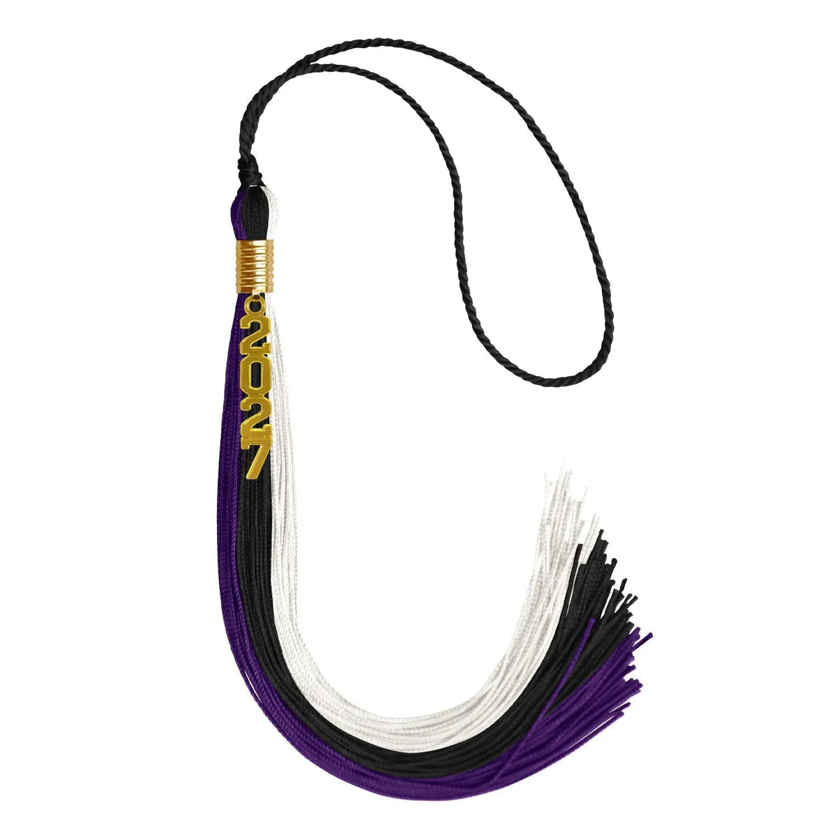 Black/Purple/White Graduation Tassel with Gold Stacked Date Drop - Endea Graduation