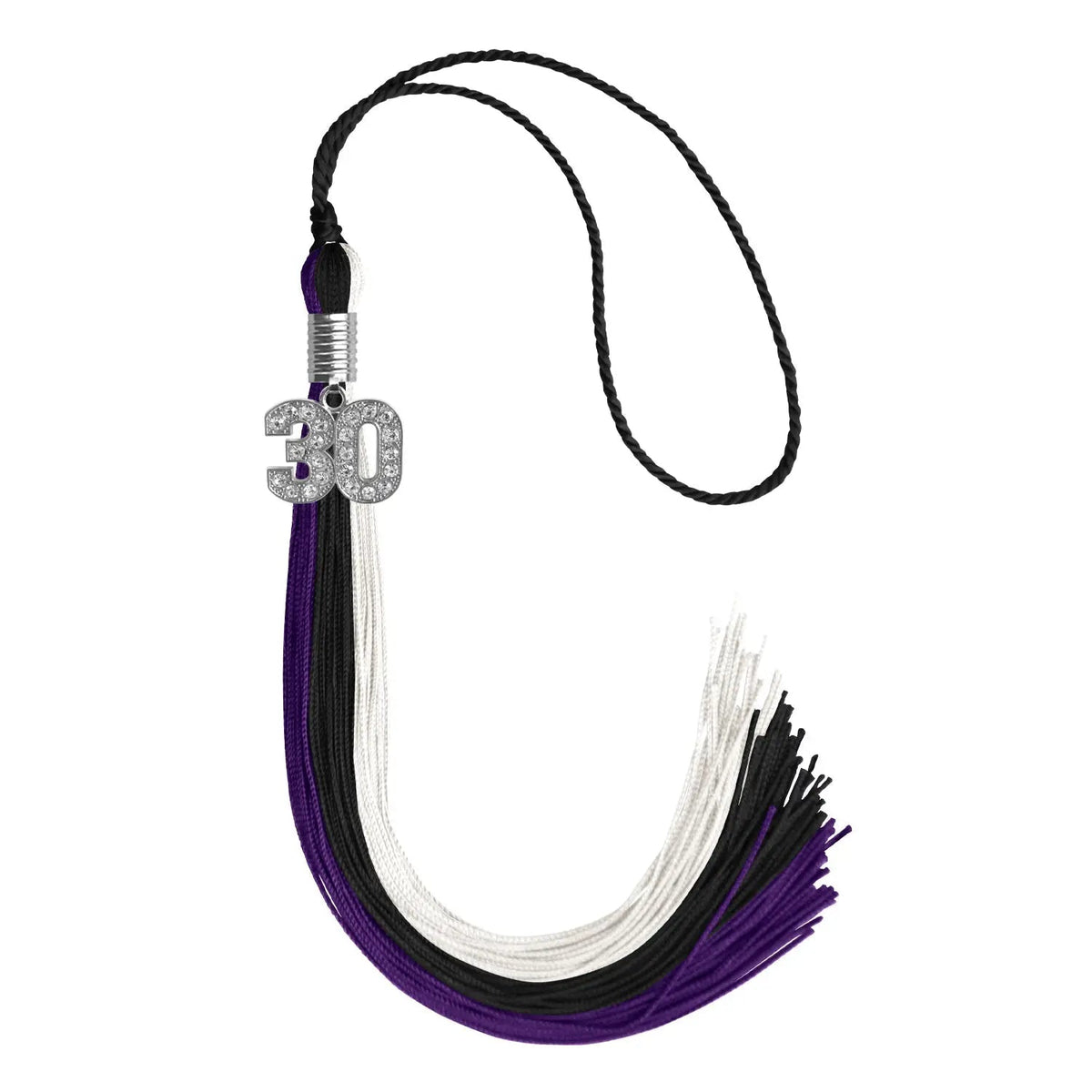 Black/Purple/White Graduation Tassel with Silver Bling Charm - Endea Graduation