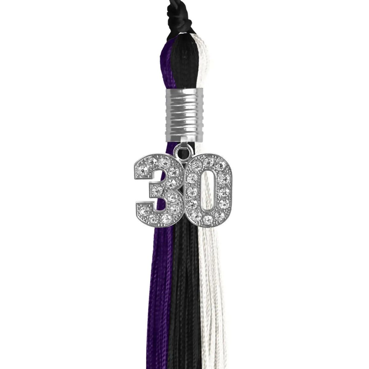 Black/Purple/White Graduation Tassel with Silver Bling Charm - Endea Graduation