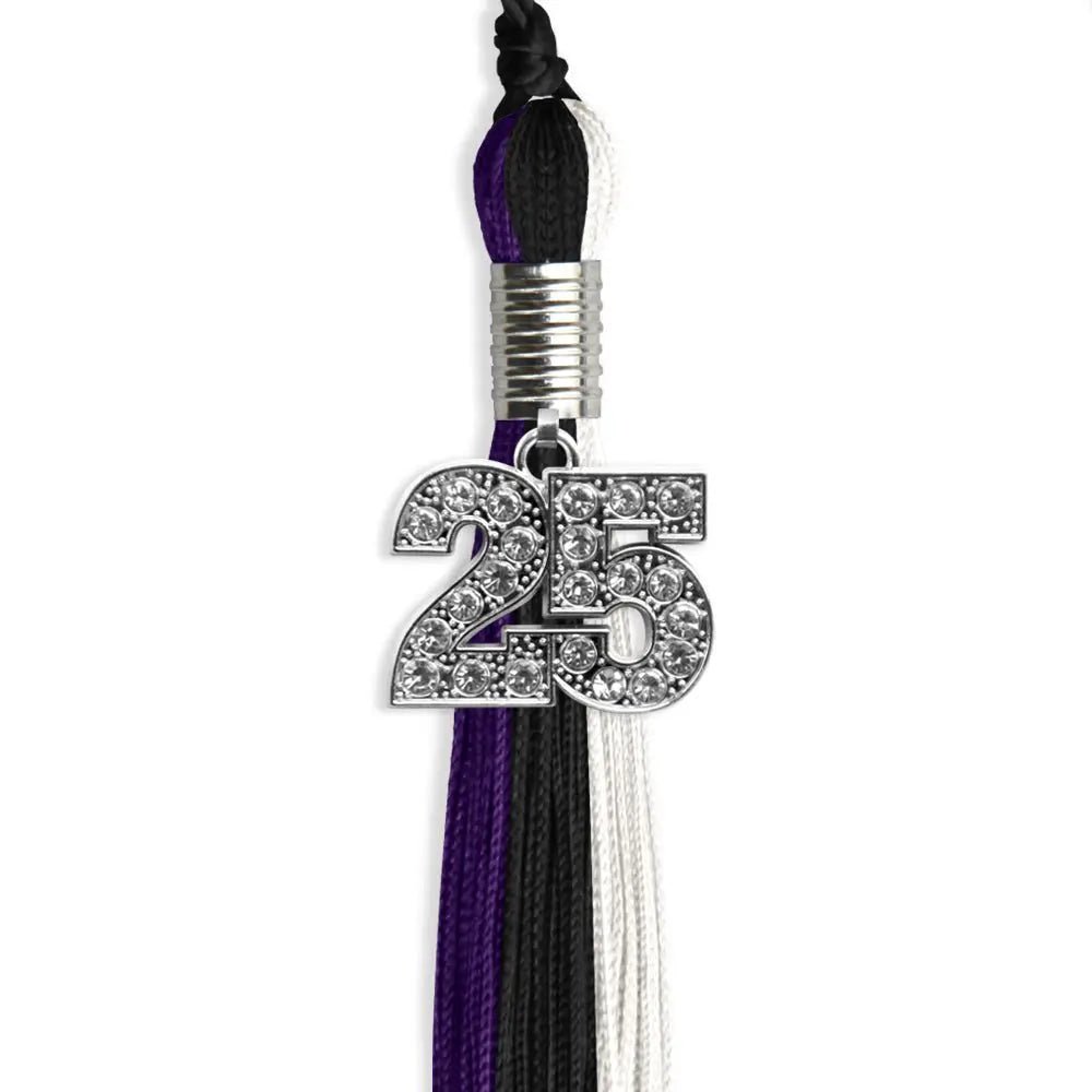Black/Purple/White Graduation Tassel with Silver Bling Charm - Endea Graduation