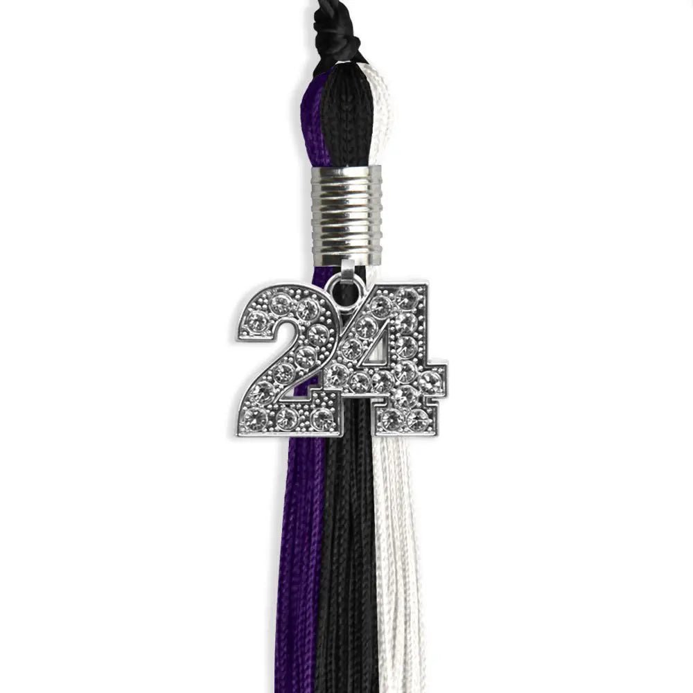 Black/Purple/White Graduation Tassel with Silver Bling Charm - Endea Graduation
