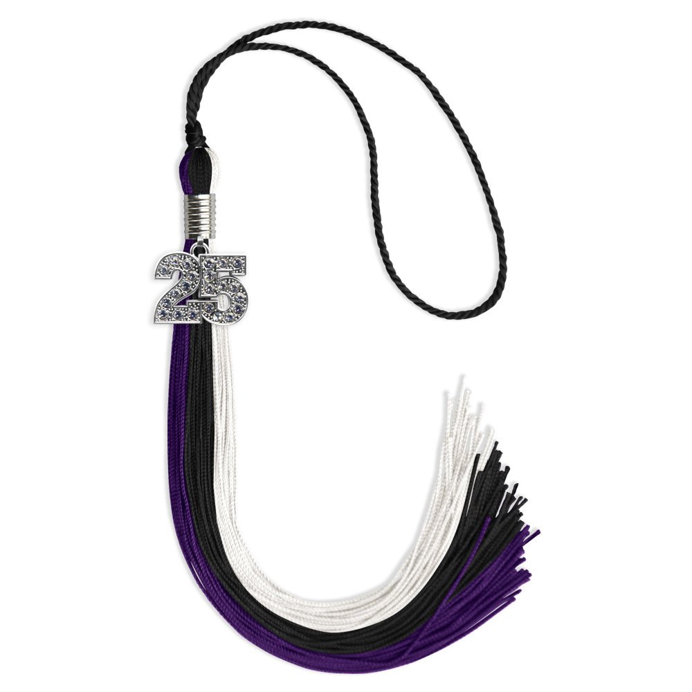 Black/Purple/White Graduation Tassel with Silver Date Drop - Endea Graduation